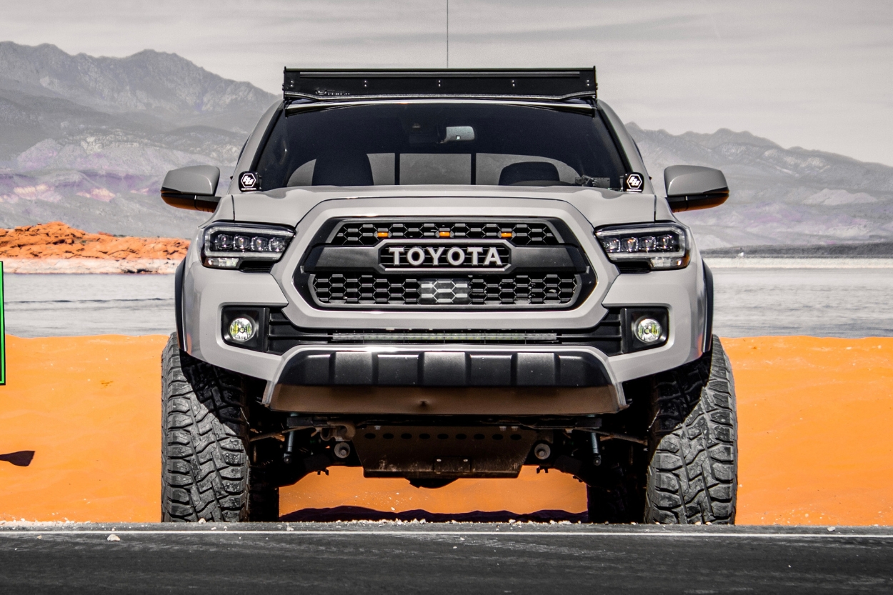 Cement 3rd Gen Tacoma with Front Bumper High Clearance Viper Cut & Prinsu Roof Rack