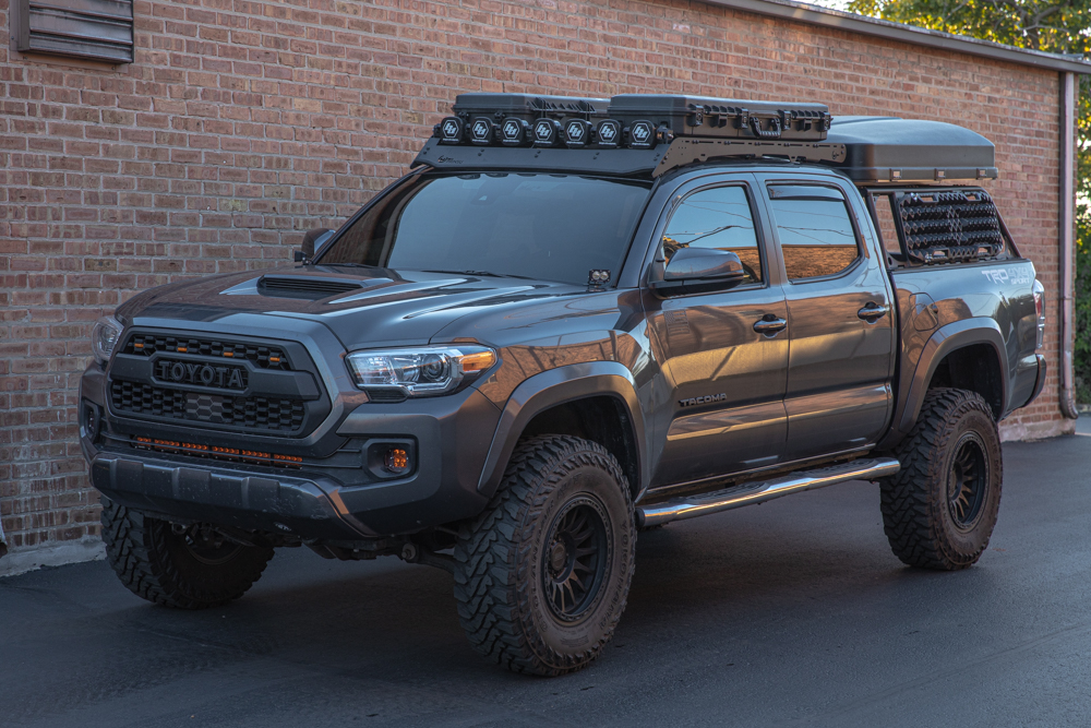 Lifted Magnetic Gray Metallic Tacoma With TRD Pro Grille & RRW Wheels