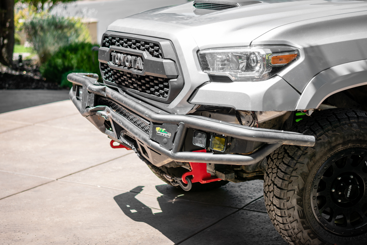 Aftermarket Steel Off-Road/Overland Front Bumper After Hitting A Tree During An Accident