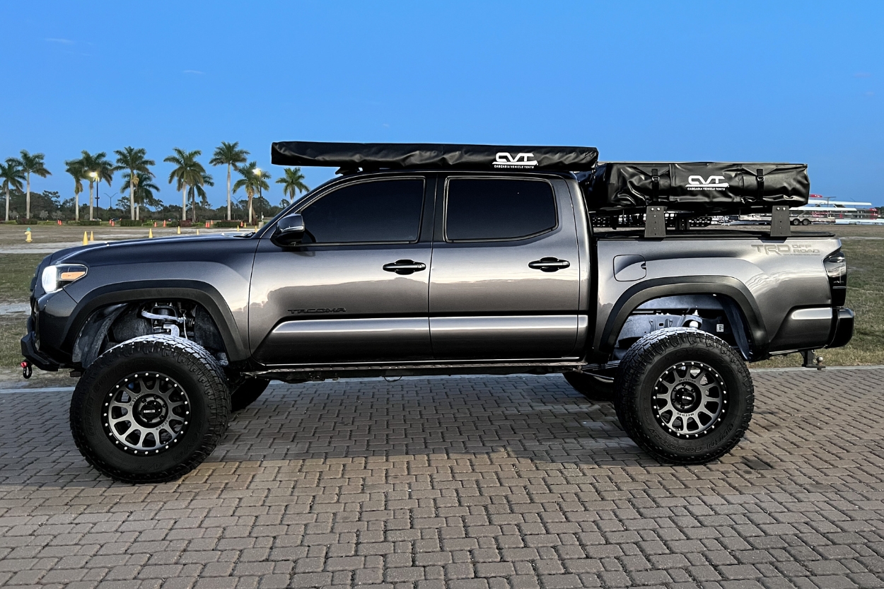 Lifted 3rd Gen Tacoma with CVT Expedition Tent Series - Shasta w/ Extended Fly RTT & Awning