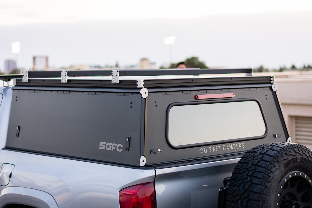 Go Fast Campers (GFC) Lightweight Black Bed Topper For 3rd Gen (2016+) Tacoma - Integrated Roof Rack with Brake Lights