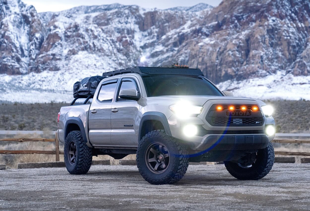 Lifted Quicksand TRD Off-Road 3rd Gen Tacoma With Amber/Orange LED Raptor Lights & Rays Wheels Gramlights