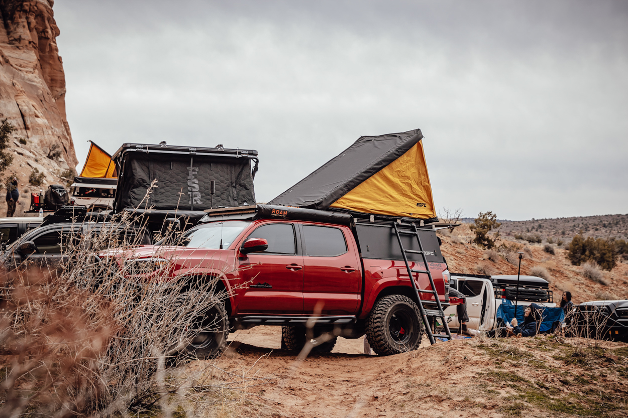 Red 3rd Gen Tacoma With Black GFC Platform Topper & SuperLite RTT