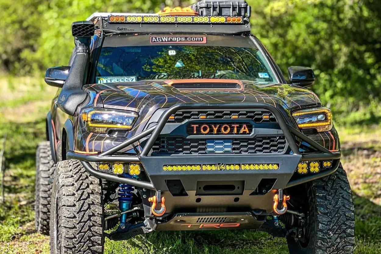 3rd Gen Tacoma with 30 Inch LED Light Bar Amber Driving Combo Pattern S8 Series from Baja Designs & Cali Raised LED Dual Function Light Bar