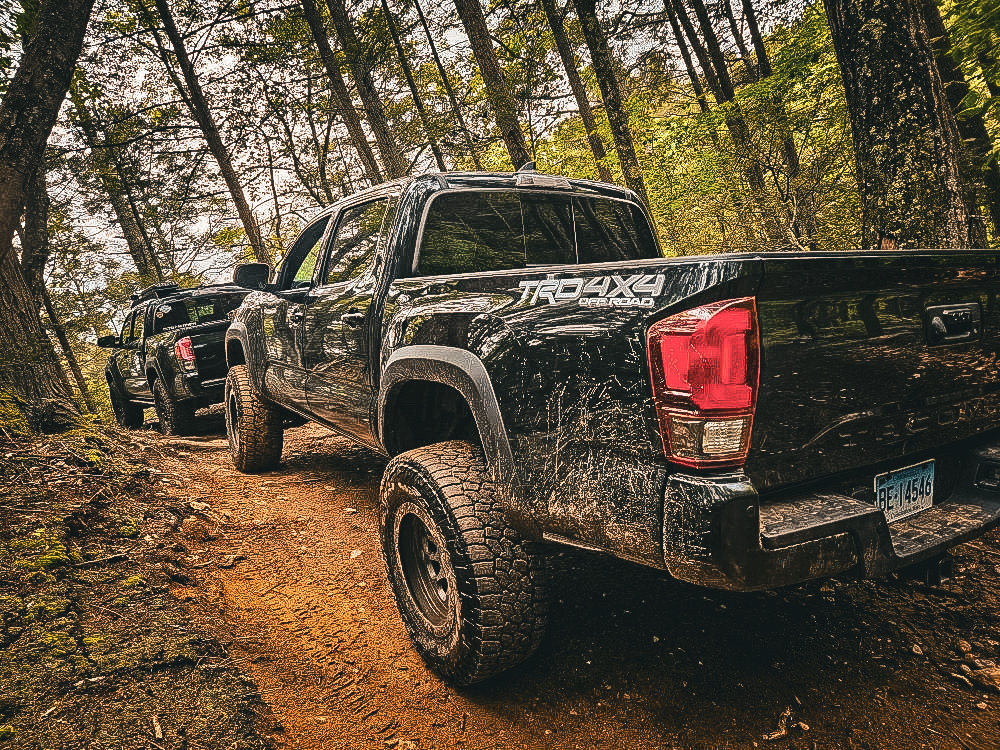 Black Toyota Tacomas On Off-Road Trail