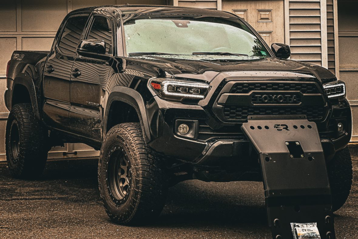 Lifted Black 3rd Gen Tacoma with Cali Raised LED Front Engine Skid Plate