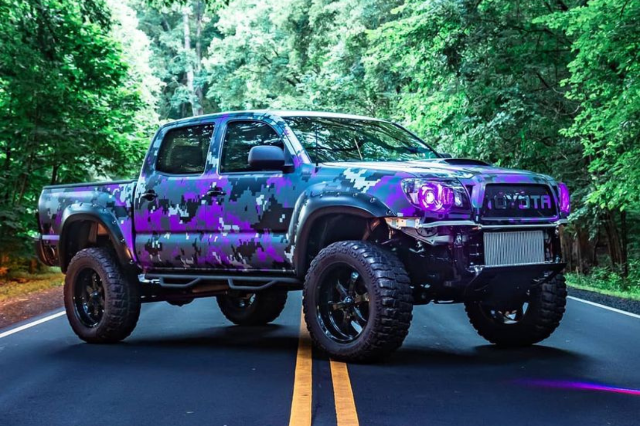 2nd Gen Tacoma Wrapped In Custom Purple, Gray & Black Digital Camo Print 