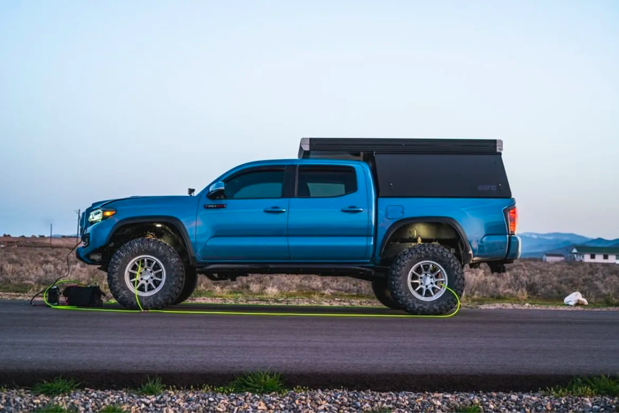 Lifted Cavalry Blue 3rd Gen Tacoma With KC HiLiTES Cyclone V2 Flood LED Light 