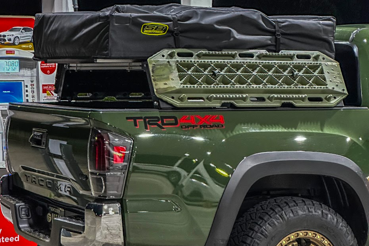 Tacoma With Recovery Boards & RTT On Bed Rack