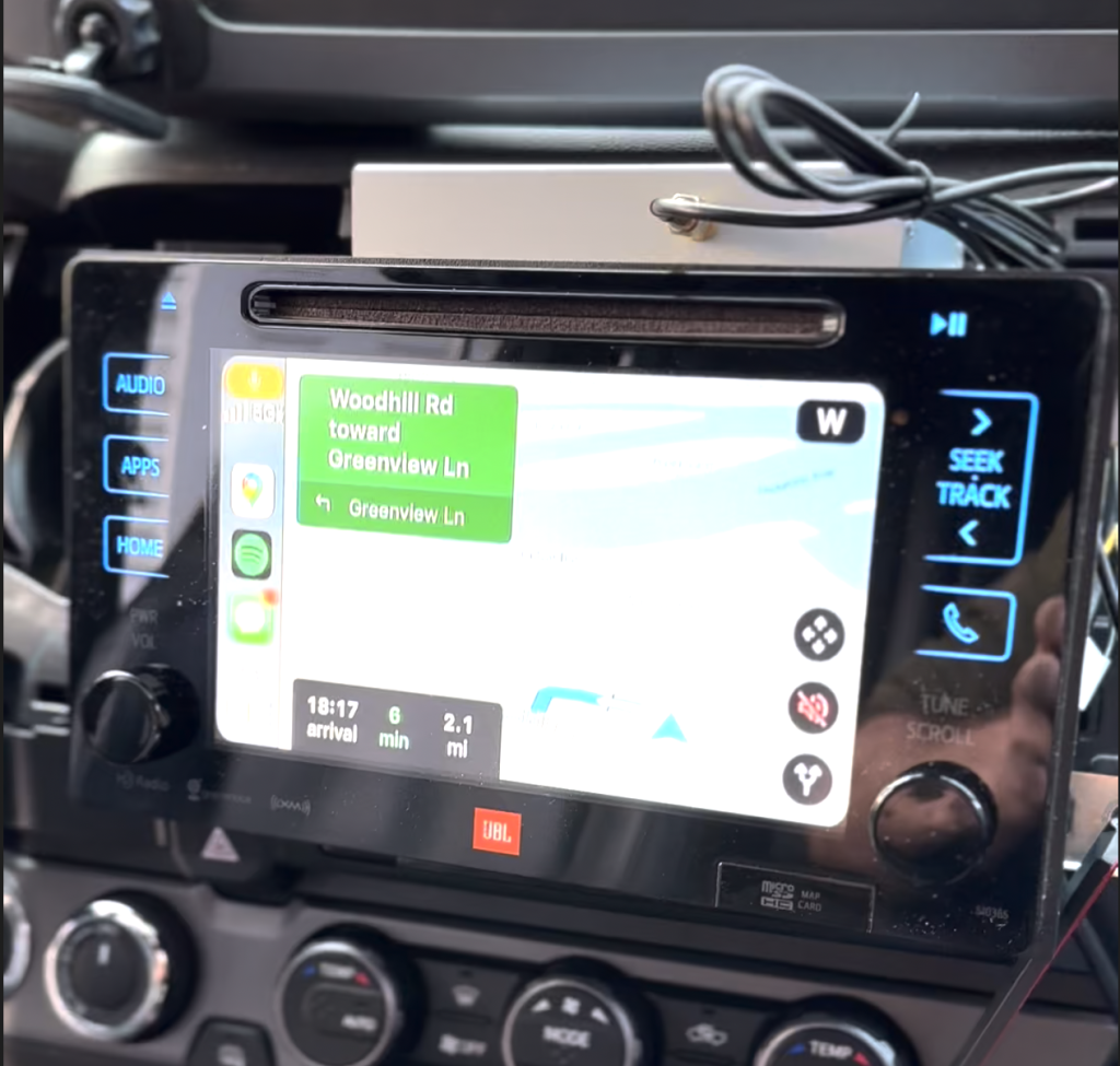 CARabc unit casting Google Maps on a Toyota Tacoma Head unit without the plastic trim cover