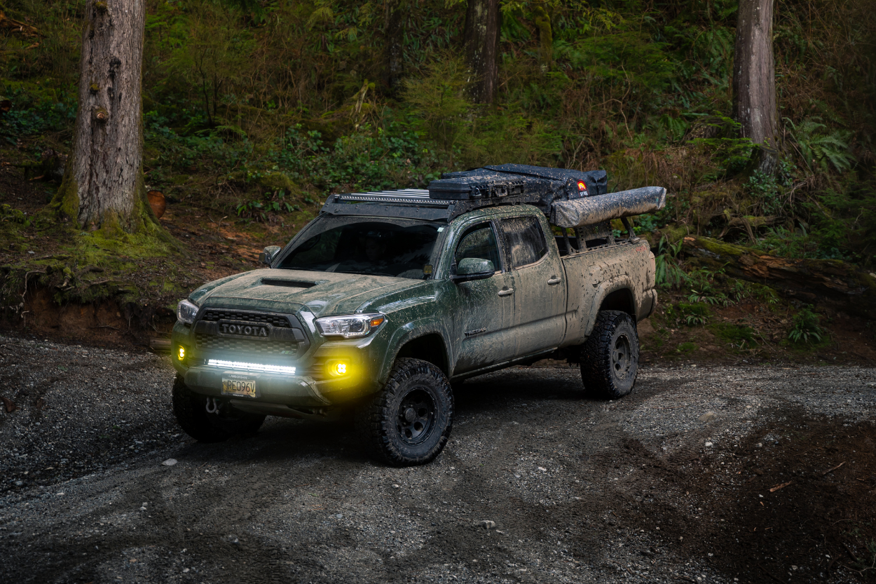 Army Green 3rd Gen Tacoma With Prinsu Roof Rack & 32' Plano Case