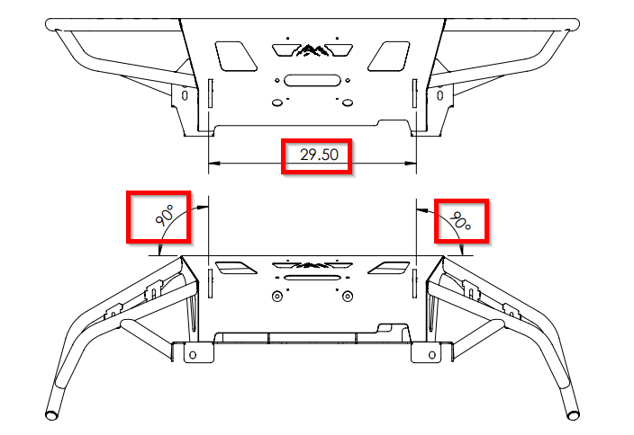 The True North Fabrications Hybrid Front Bumper Shackle Mount location and measurement. 