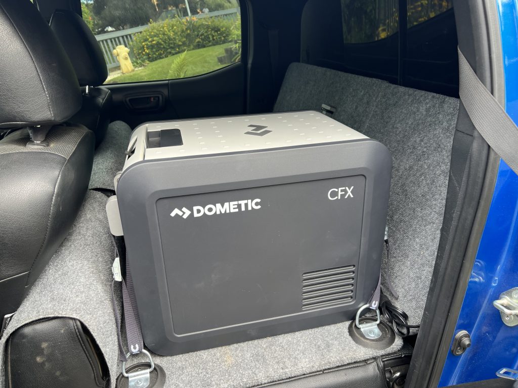 Dometic Fridge Mounted on a Platform in the Backseat of a 3rd Gen Tacoma