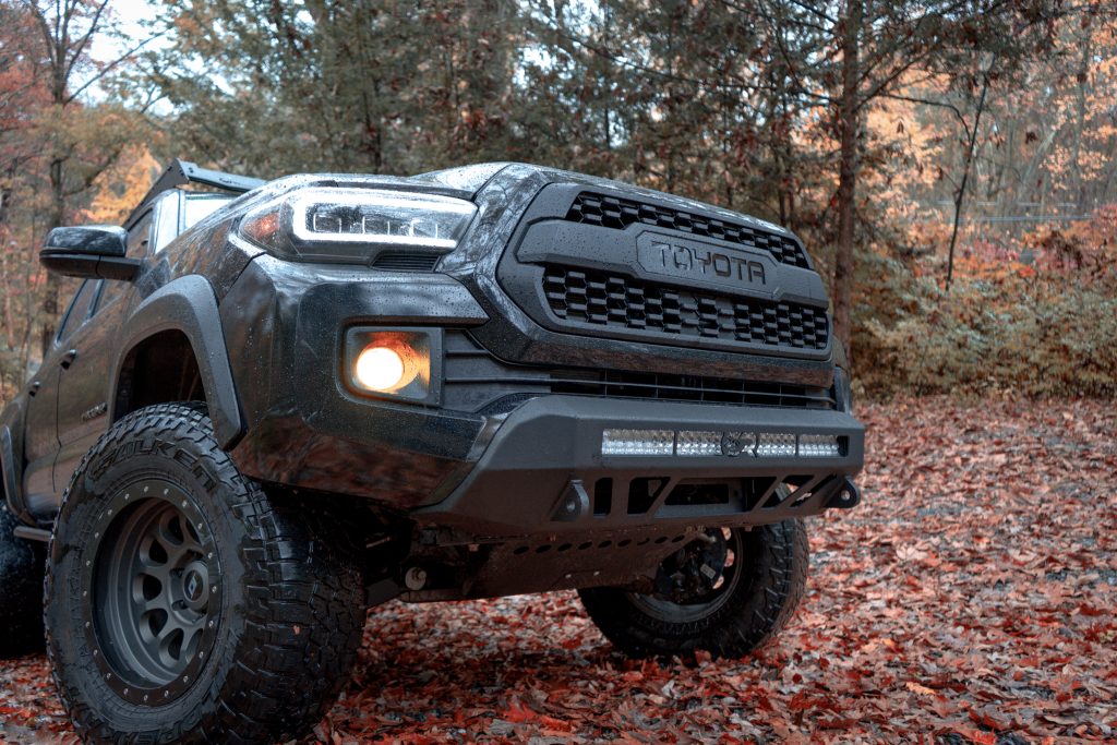 Tacoma Vibe build featuring a Cali Raised LED Front Bumper and Lightbar