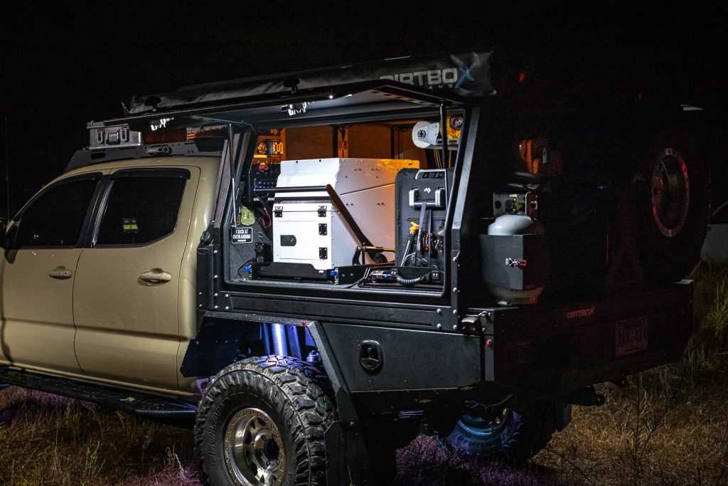 Overland Canopy Kitchen System With Dirtbox Offroad Kitchenette and Dometic CFX-3 45 Fridge