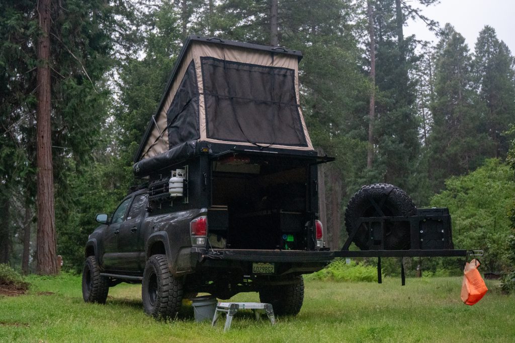 Overland Tacoma Camping on Rainy Morning