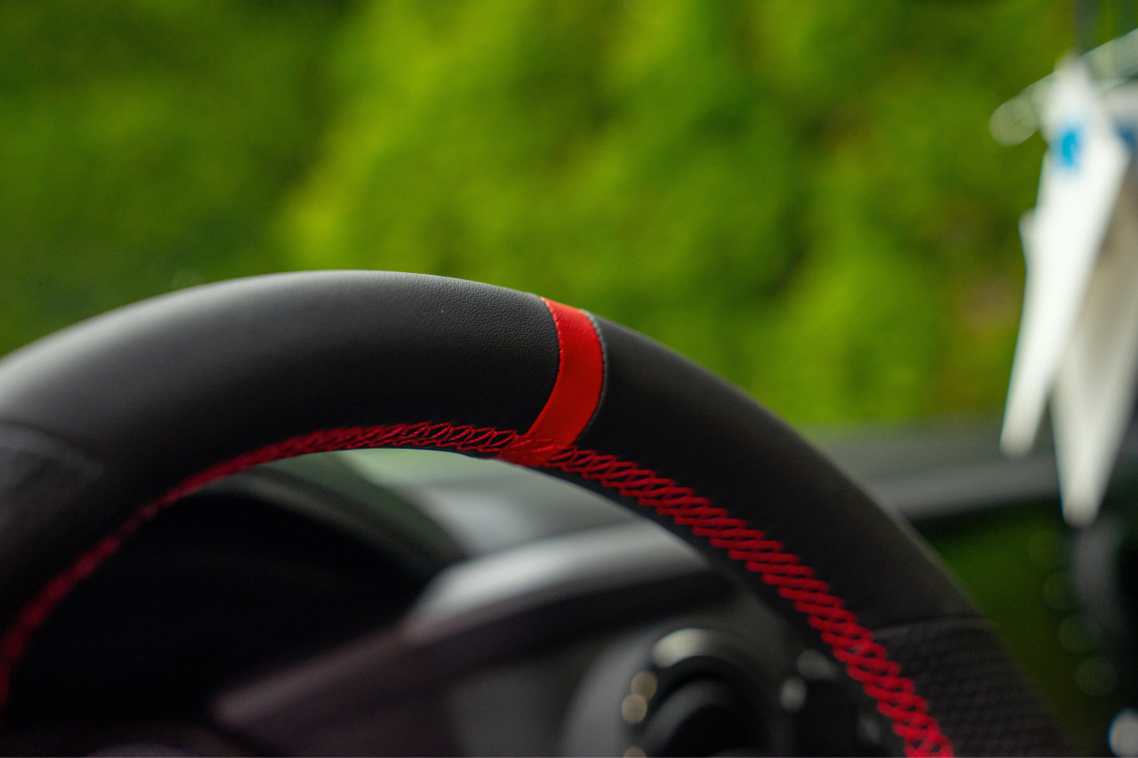 Red Stitching & Race Stripe On Leather Tacoma Steering Wheel Upgrade