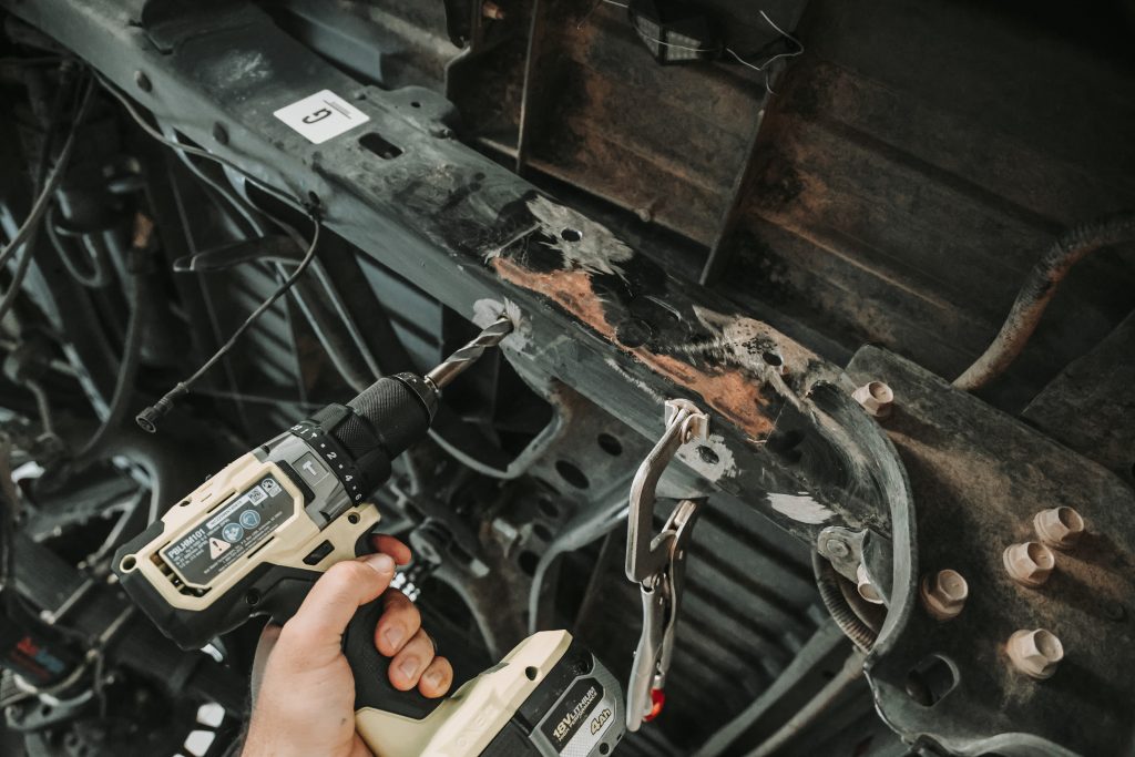 Drilling Tacoma Frame For New Leaf Spring Hangers