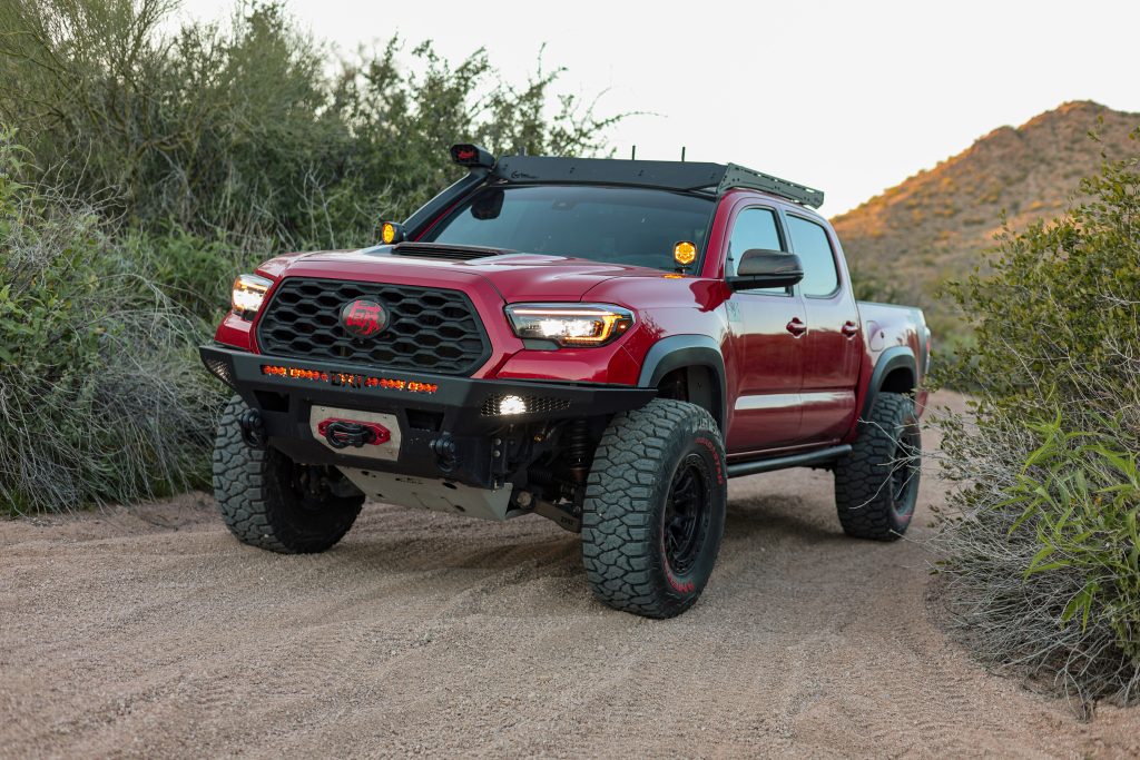 Red 3rd Gen Tacoma With TRD Grey Skid Plates