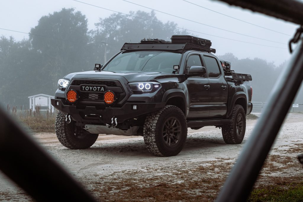 3rd Gen Tacoma with Backwoods Adventure Mods Steel & Aluminum Front Bumper & Pathfinder LED Lights